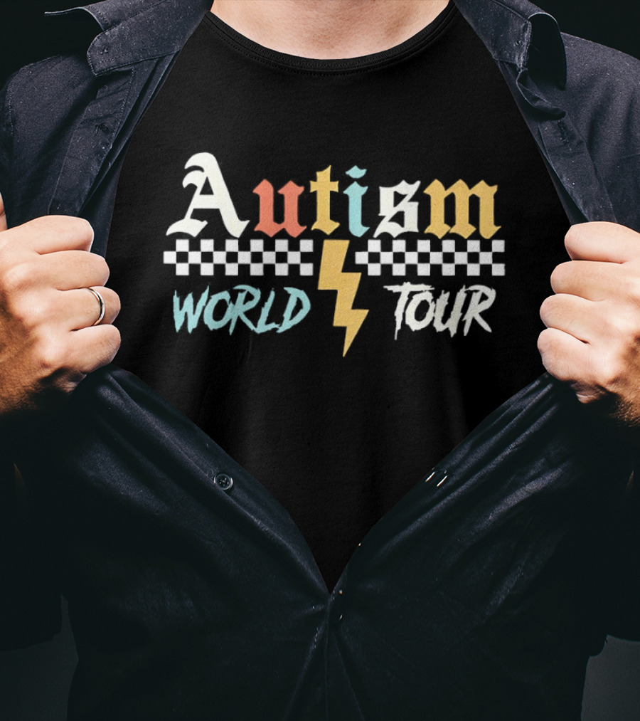 Autism World Tour Checkered Flag Lightning T-Shirt