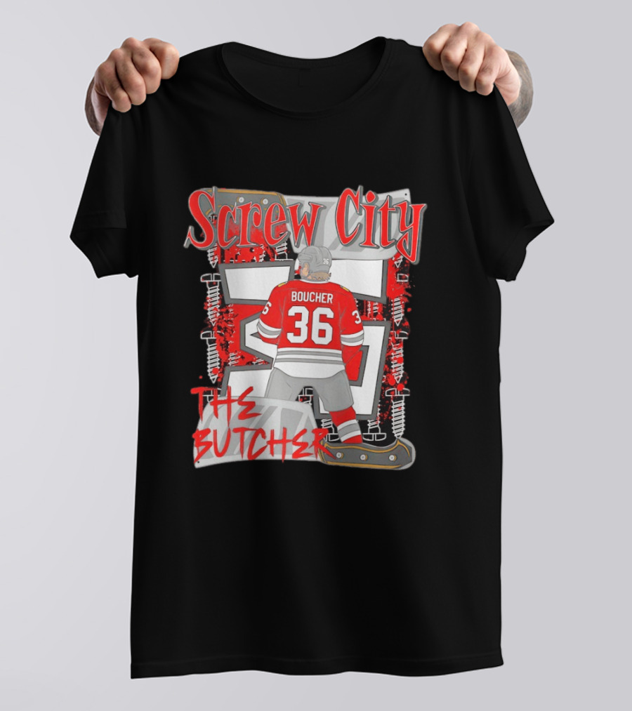 Screw City Boucher 36 The Butcher Rockford IceHogs Hockey T-Shirt