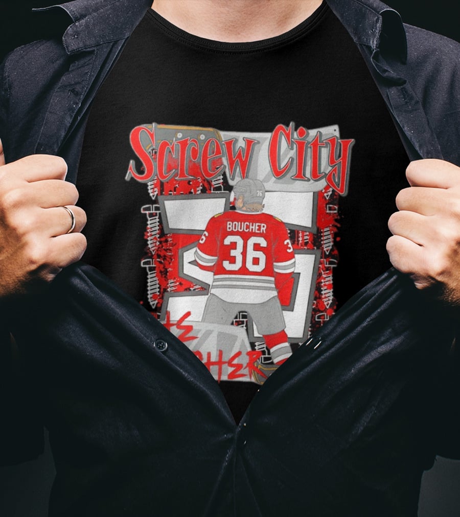 Screw City Boucher 36 The Butcher Rockford IceHogs Hockey T-Shirt