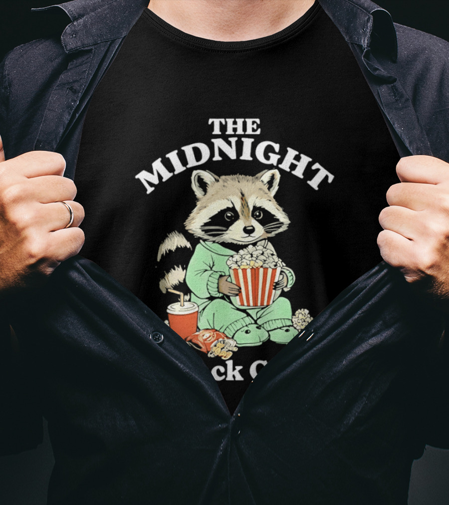 The Midnight Snack Club Raccoon Eating Butter Popcorn Pajamas T-Shirt
