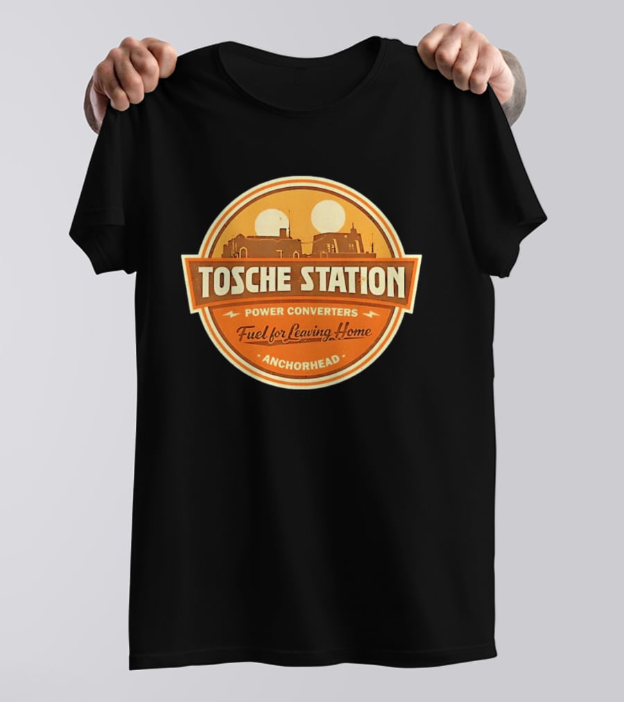 Tosche Station Power Converters Fuel For Leaving Home Anchorhead Twin Suns Desert Scene T-Shirt