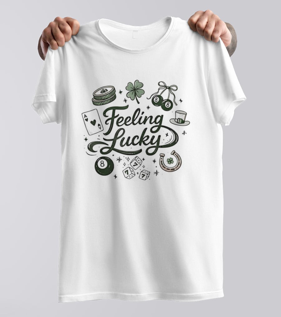 Feeling Lucky Dice Clover Horseshoe Charms Poker Chips T-Shirt