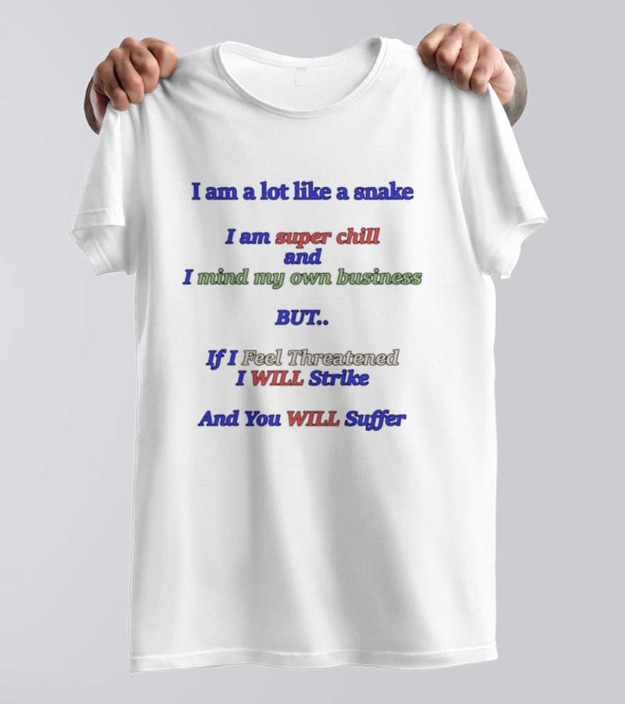 I Am A Lot Like A Snake Super Chill Mind My Own Business But I Will Strike And You Will Suffer T-Shirt