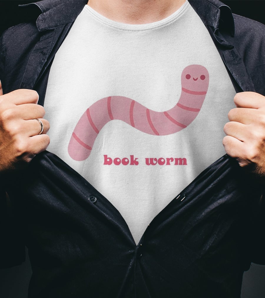 Pink Smiling Book Worm Cute T-Shirt