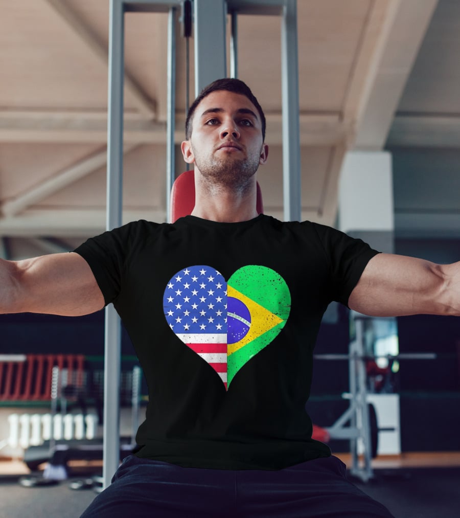 Brazilian And American Heart Flags Unity T-Shirt