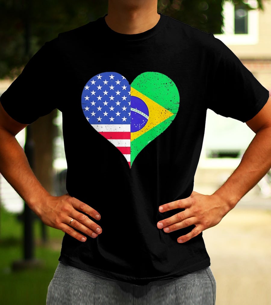Brazilian And American Heart Flags Unity T-Shirt