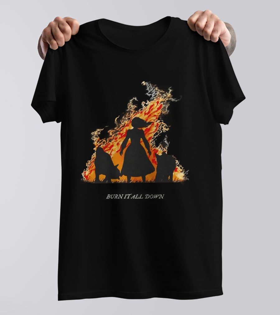 Burn It All Down Matriarchy Flames Woman Wolves T-Shirt