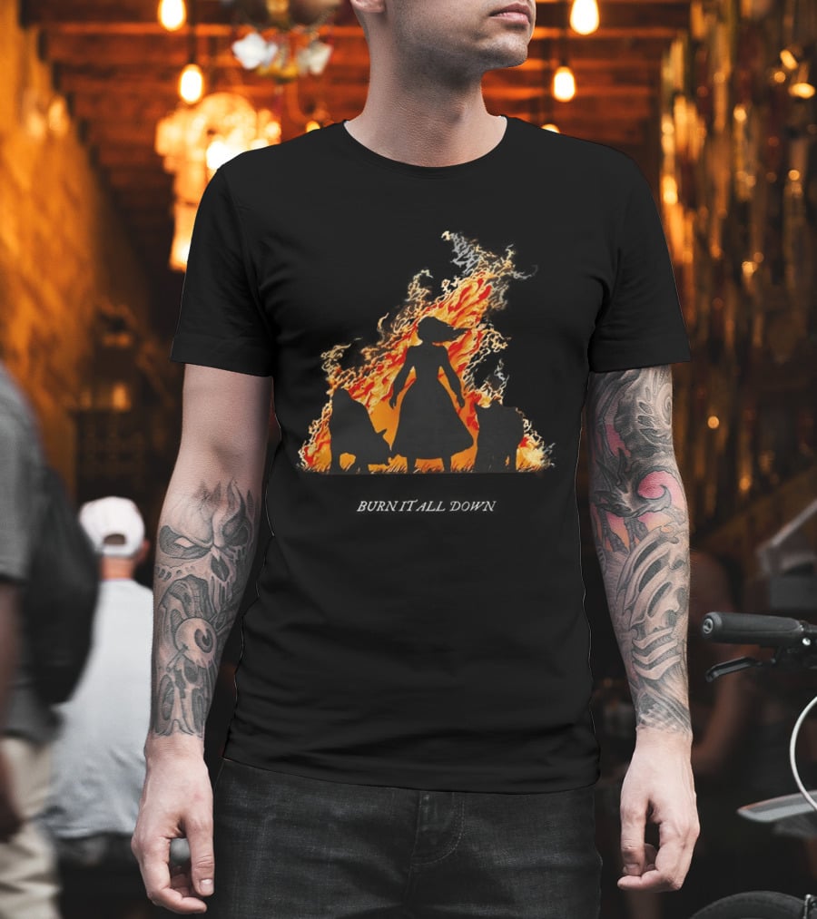 Burn It All Down Matriarchy Flames Woman Wolves T-Shirt