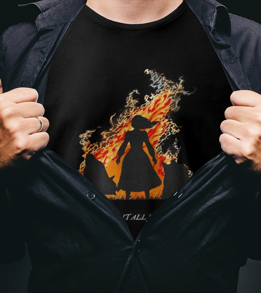 Burn It All Down Matriarchy Flames Woman Wolves T-Shirt