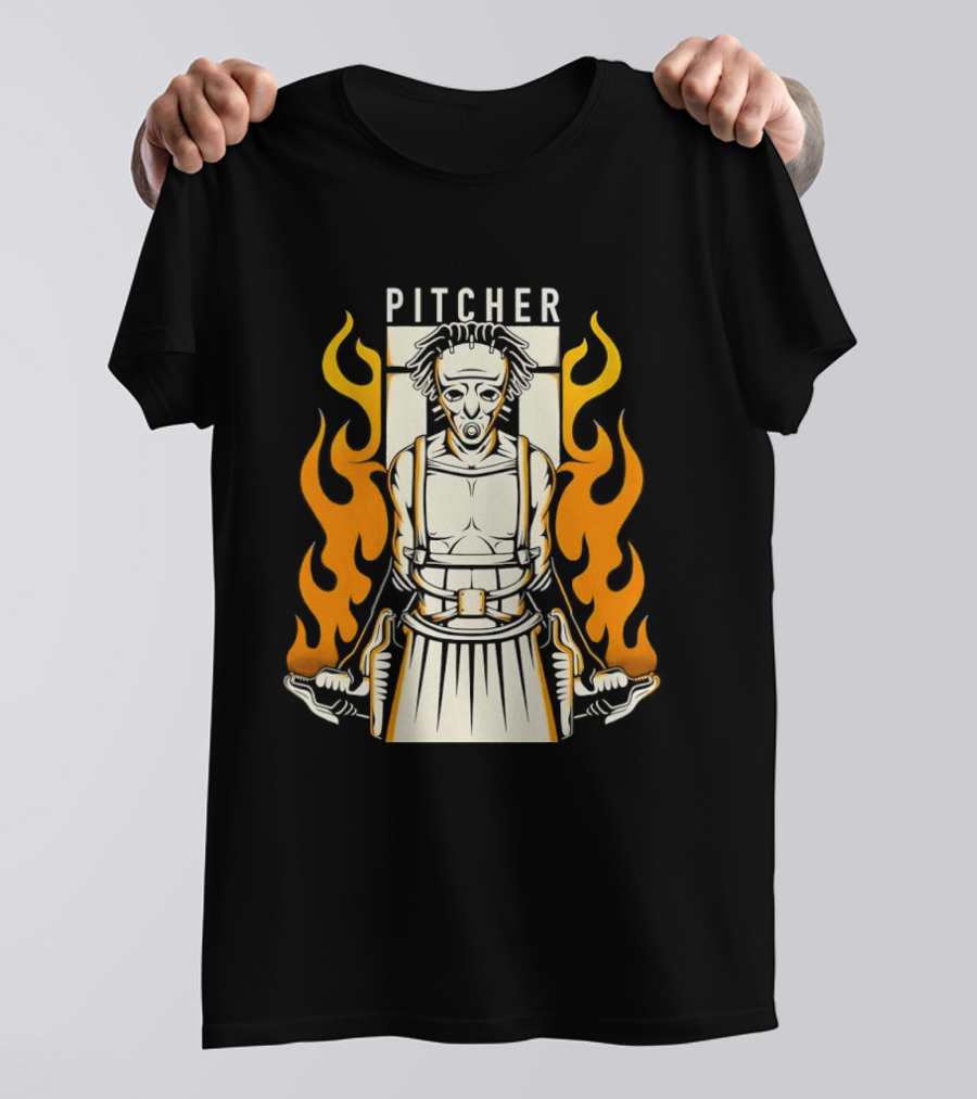 Pitcher Zombie Flames Baseball Undead T-Shirt