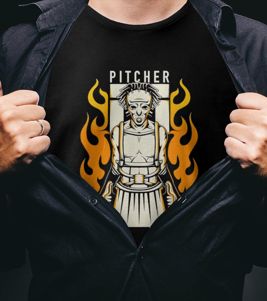 Pitcher Zombie Flames Baseball Undead T-Shirt