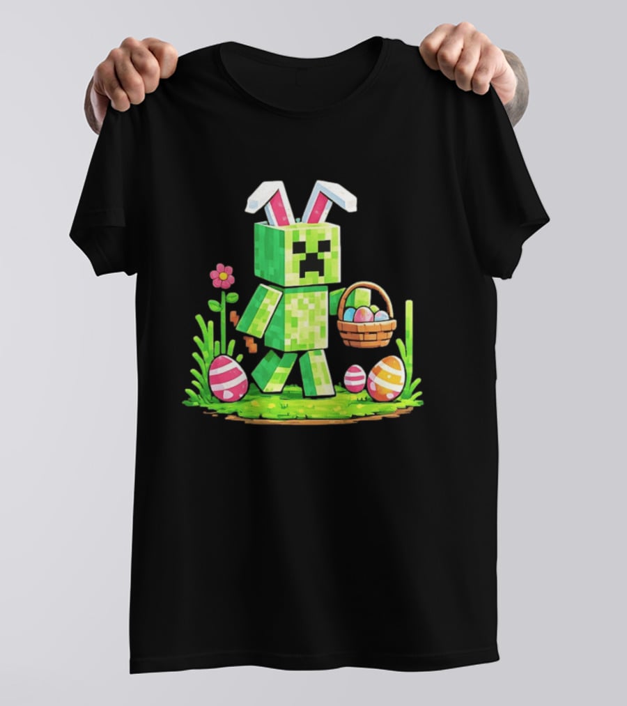 Creeper Rabbit Ears Easter Egg Hunt Gamer Pixel T-Shirt