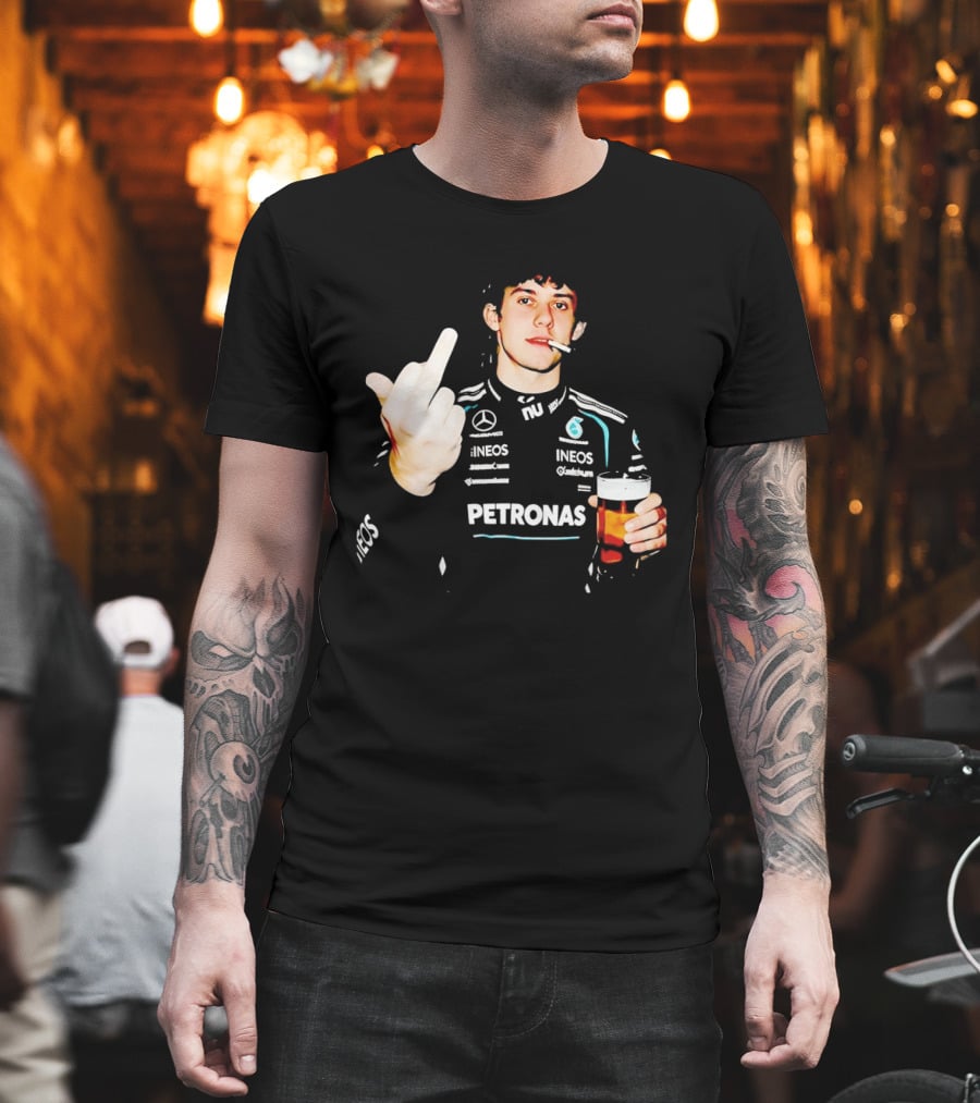 Kimi Antonelli F1 Petronas Mercedes Smoking Beer Middle Finger T-Shirt