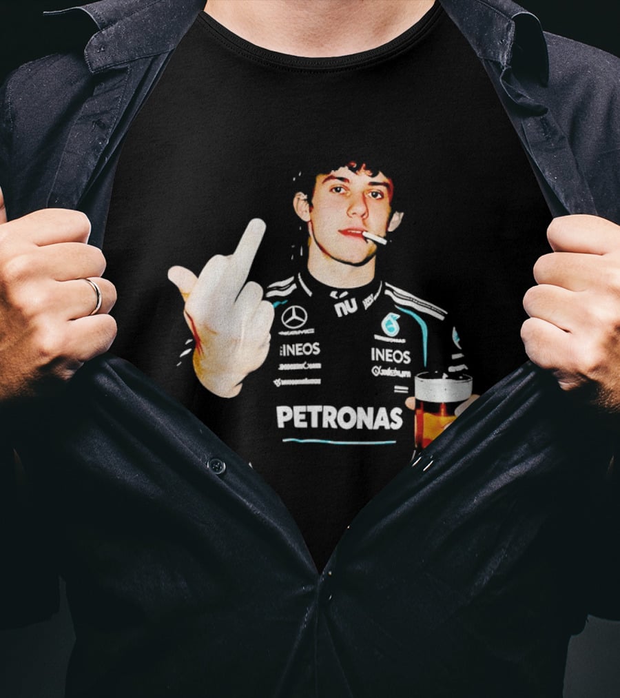 Kimi Antonelli F1 Petronas Mercedes Smoking Beer Middle Finger T-Shirt