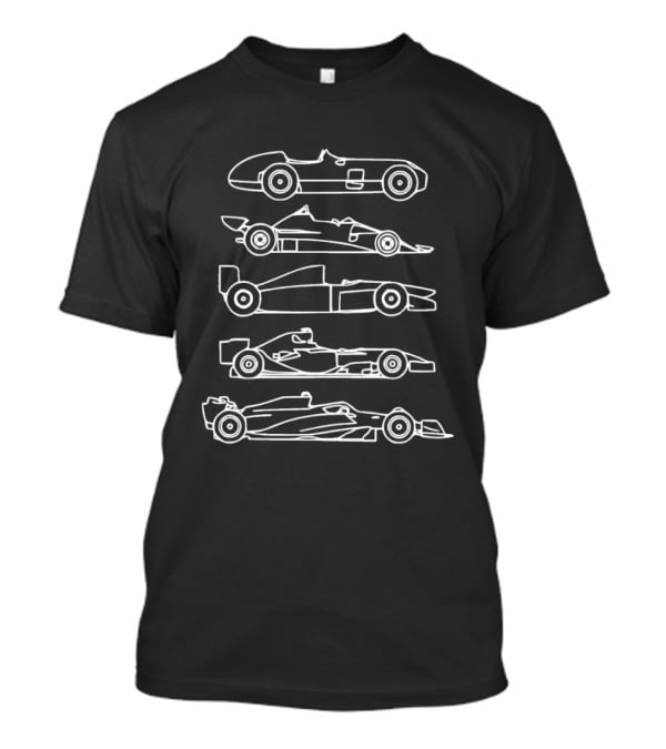 Evolution Of The F1 Cars Through Detailed Side View Drawings T-Shirt