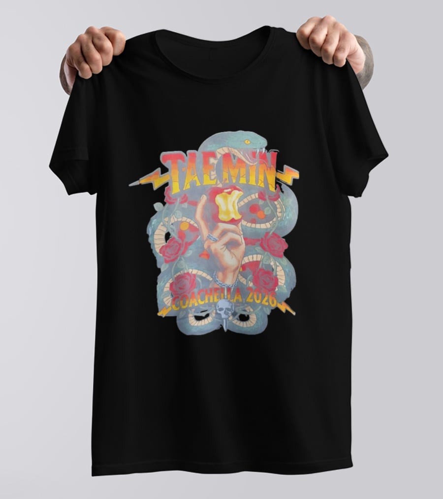 TAEMIN Snake Coachella 2026 Red Rose Lightning Skull T-Shirt