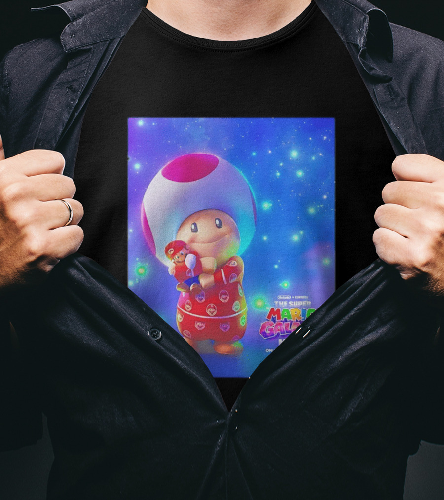 The Super Mario Galaxy Movie Toad Hugging Mario Pajamas Only In Theaters April 1 T-Shirt