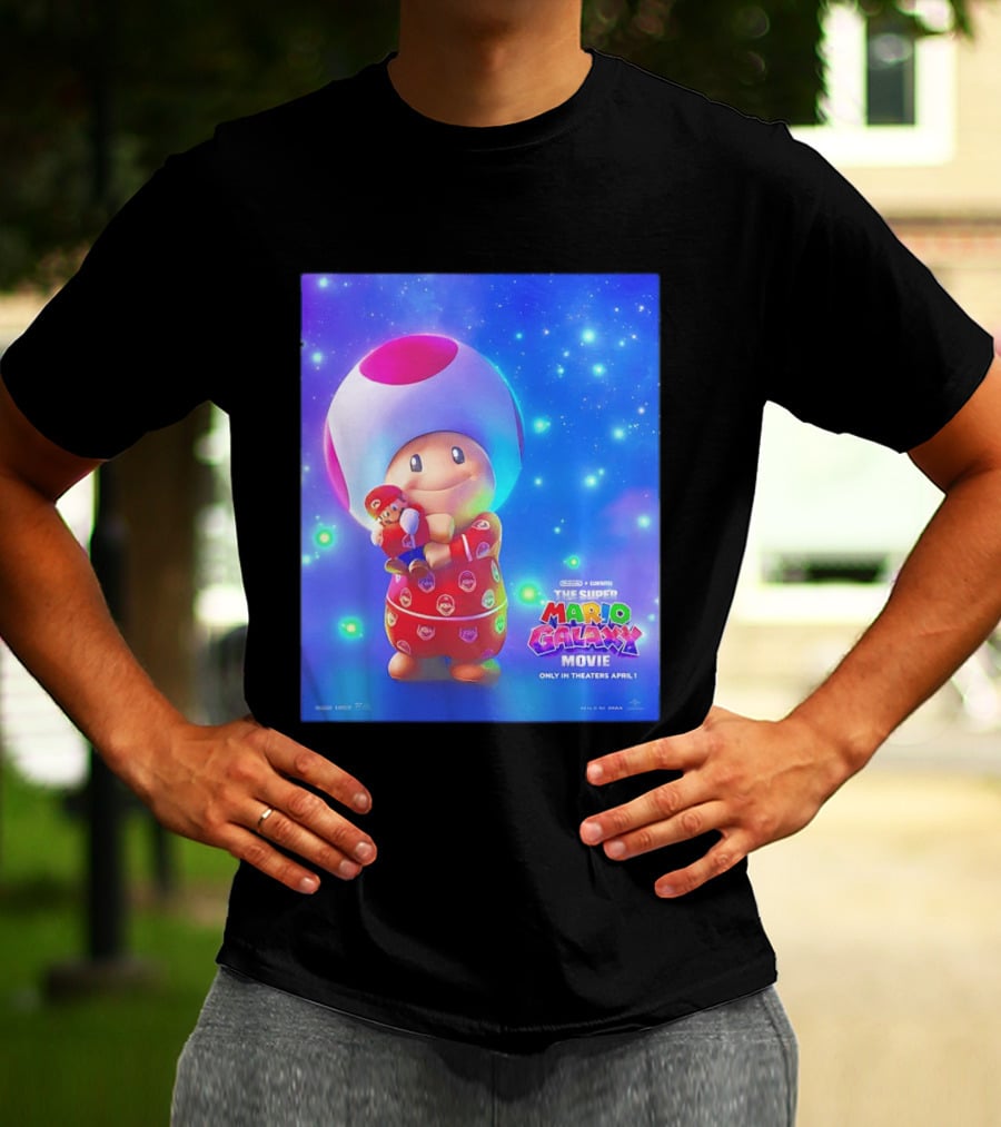 The Super Mario Galaxy Movie Toad Hugging Mario Pajamas Only In Theaters April 1 T-Shirt