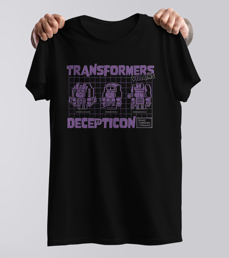 Transformers Decepticon Villains Starscream Megatron Soundwave Peace Through Tyranny T-Shirt