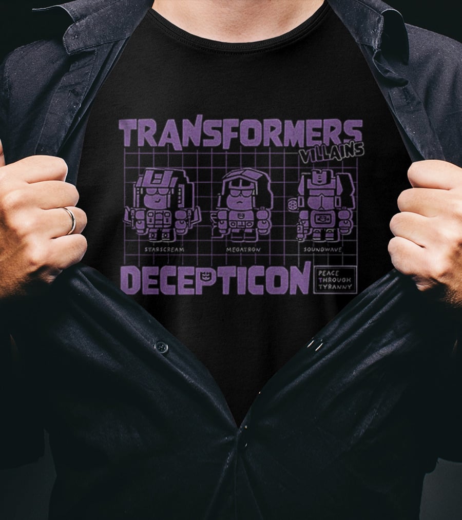 Transformers Decepticon Villains Starscream Megatron Soundwave Peace Through Tyranny T-Shirt