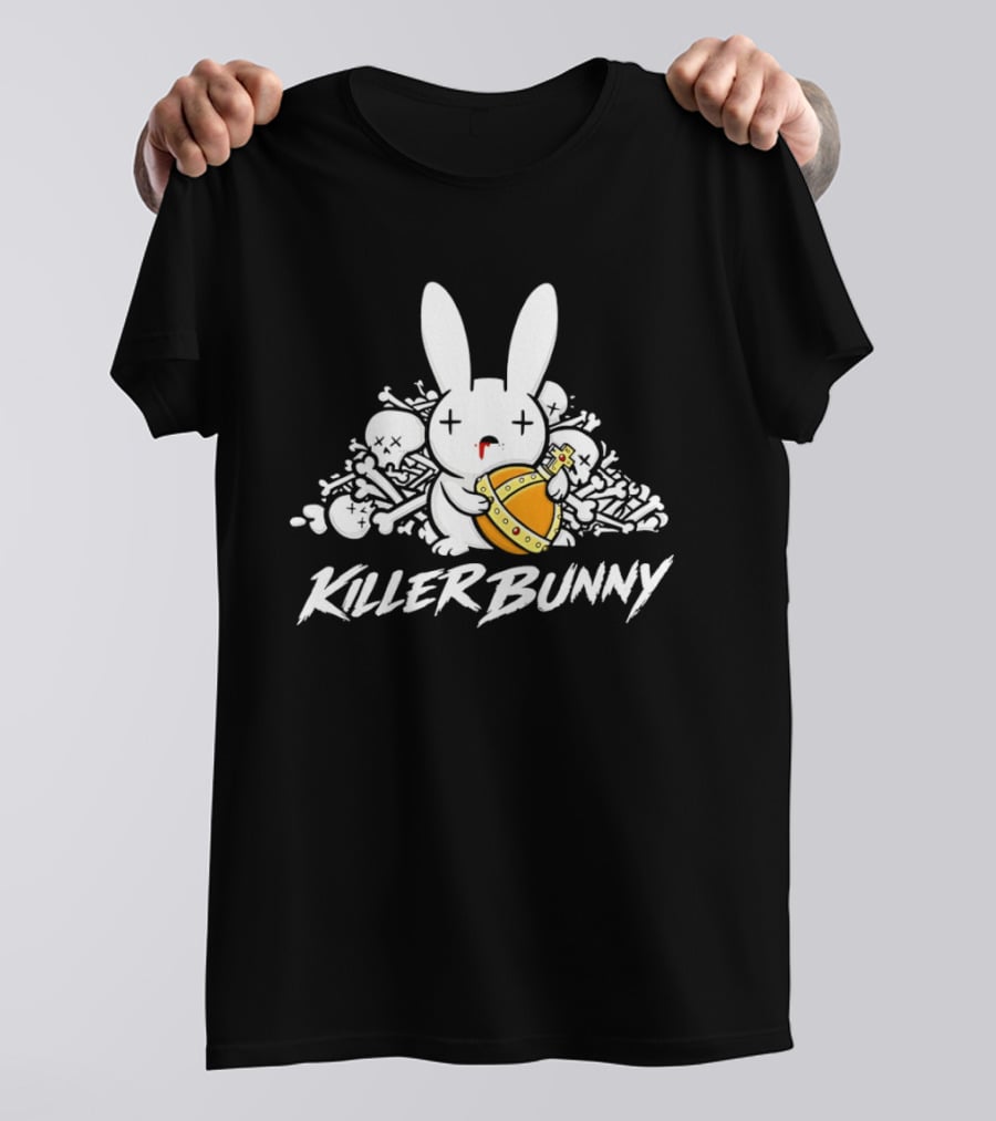 Killer Bunny Cuddly Rabbit With Sword Amidst Bones T-Shirt