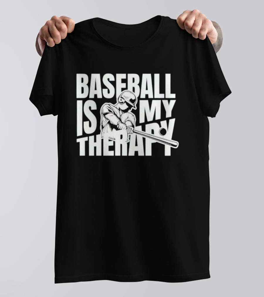 Baseball Is My Therapy Player Hitting Ball T-Shirt
