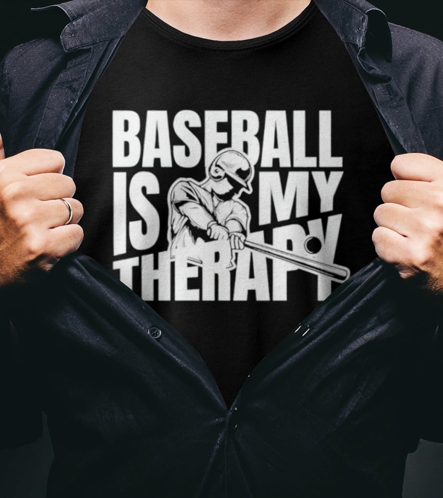 Baseball Is My Therapy Player Hitting Ball T-Shirt