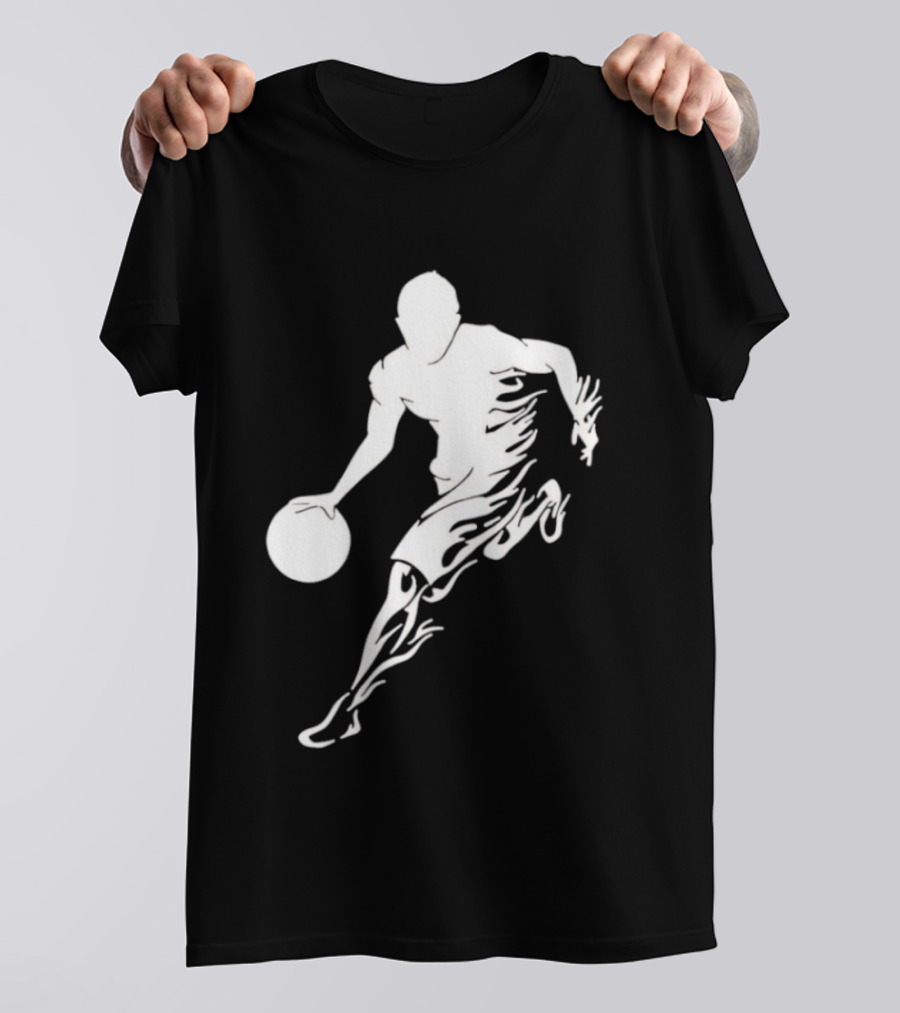 Basketball Player Dribbling With White Flame Motion T-Shirt