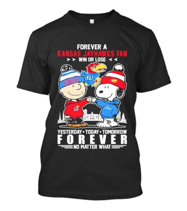 Kansas Jayhawks Fan Snoopy And Charlie Brown Win Or Lose Forever No Matter What T-Shirt