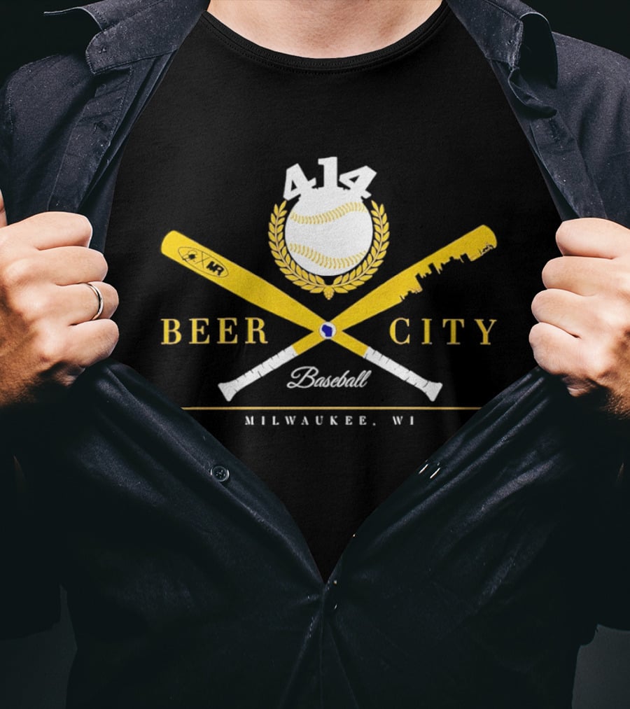 Beer City Baseball 414 Milwaukee WI Bat Crossed Laurel T-Shirt
