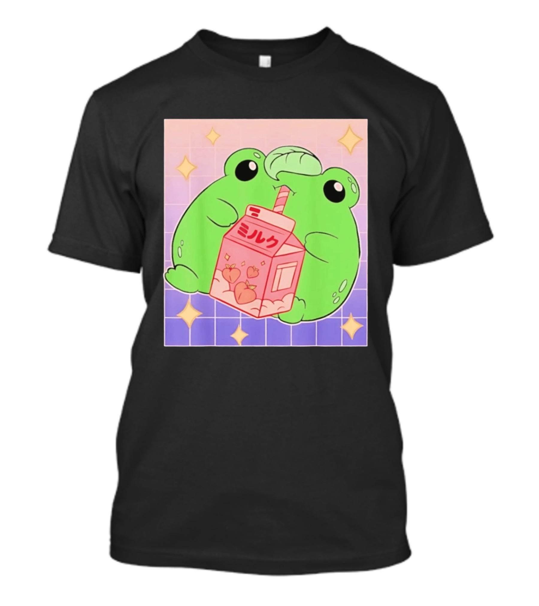 Frog With Peach Milk Box Kawaii Cartoon T-Shirt