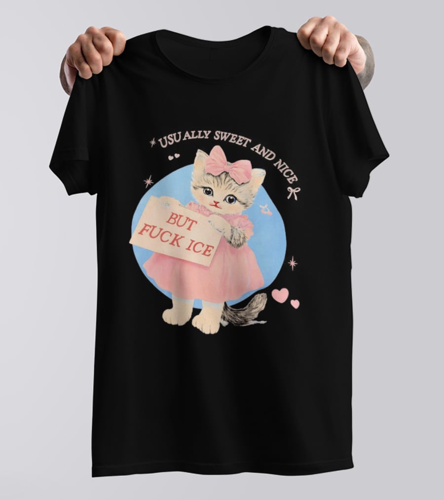 Kitten But Fuck Ice Usually Sweet And Nice Pink Bow Heart Cute Cat T-Shirt