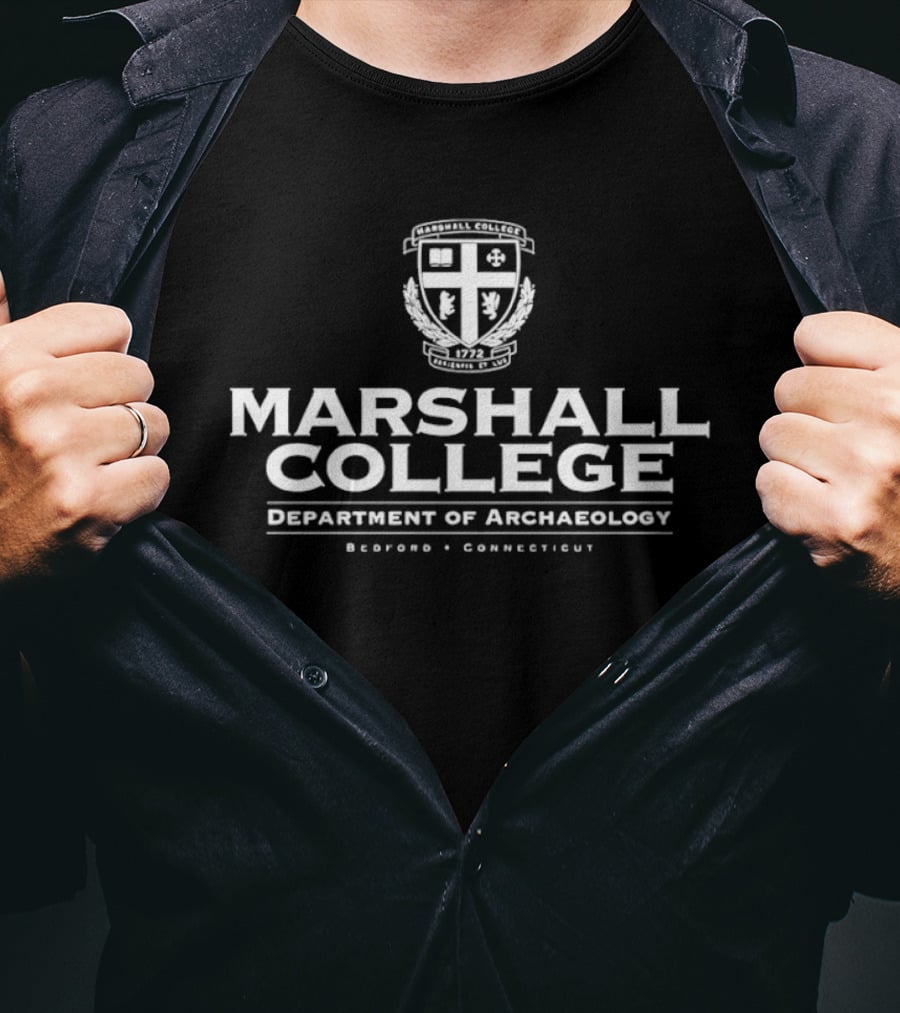 Marshall College Department Of Archaeology Emblem Explore Connect Indiana Jones Series T-Shirt