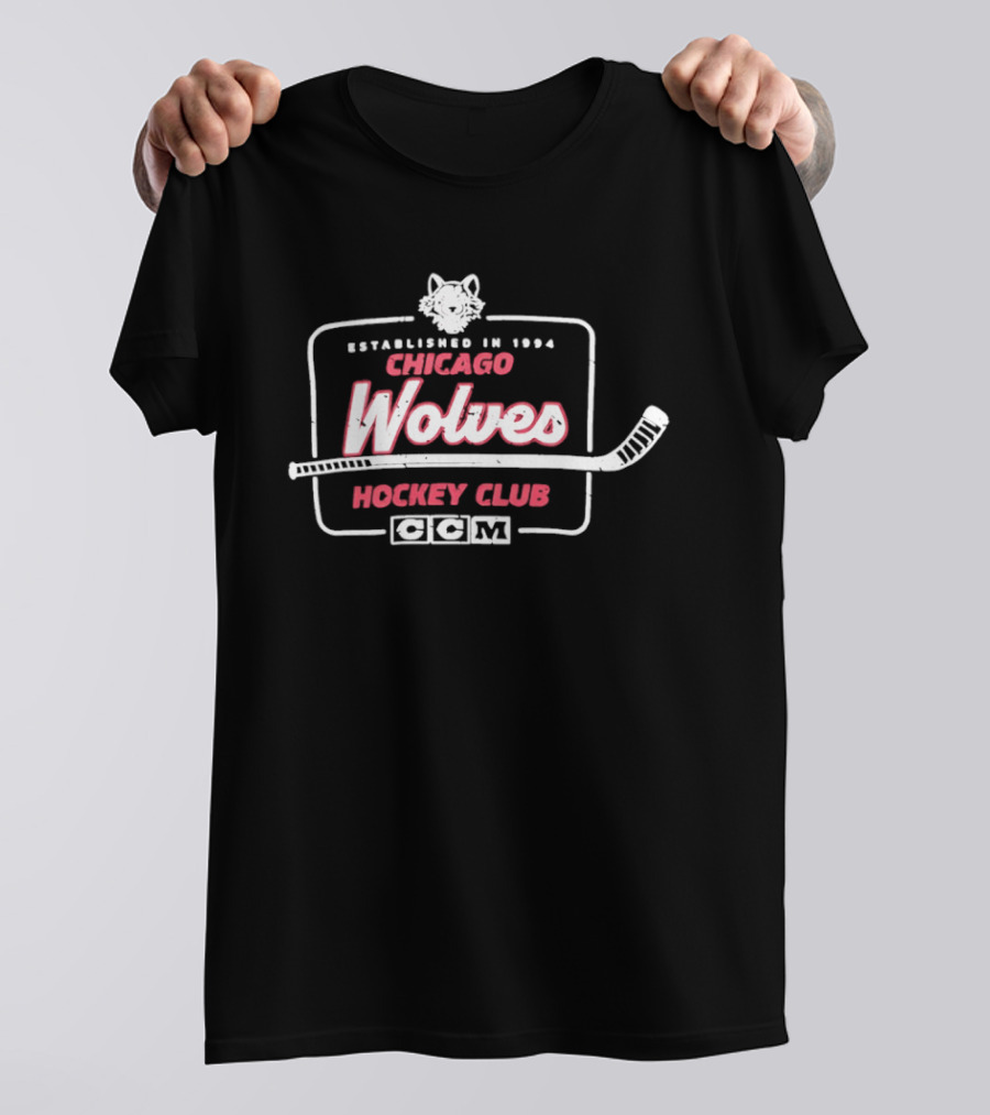 Chicago Wolves Established 1994 Hockey Club Retro Logo With Wolf And Hockey Stick T-Shirt