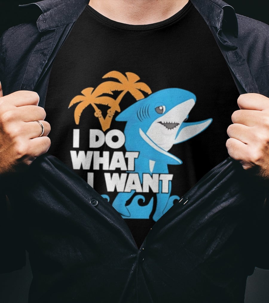 I Do What I Want Shark Palm Tree Sea Waves T-Shirt