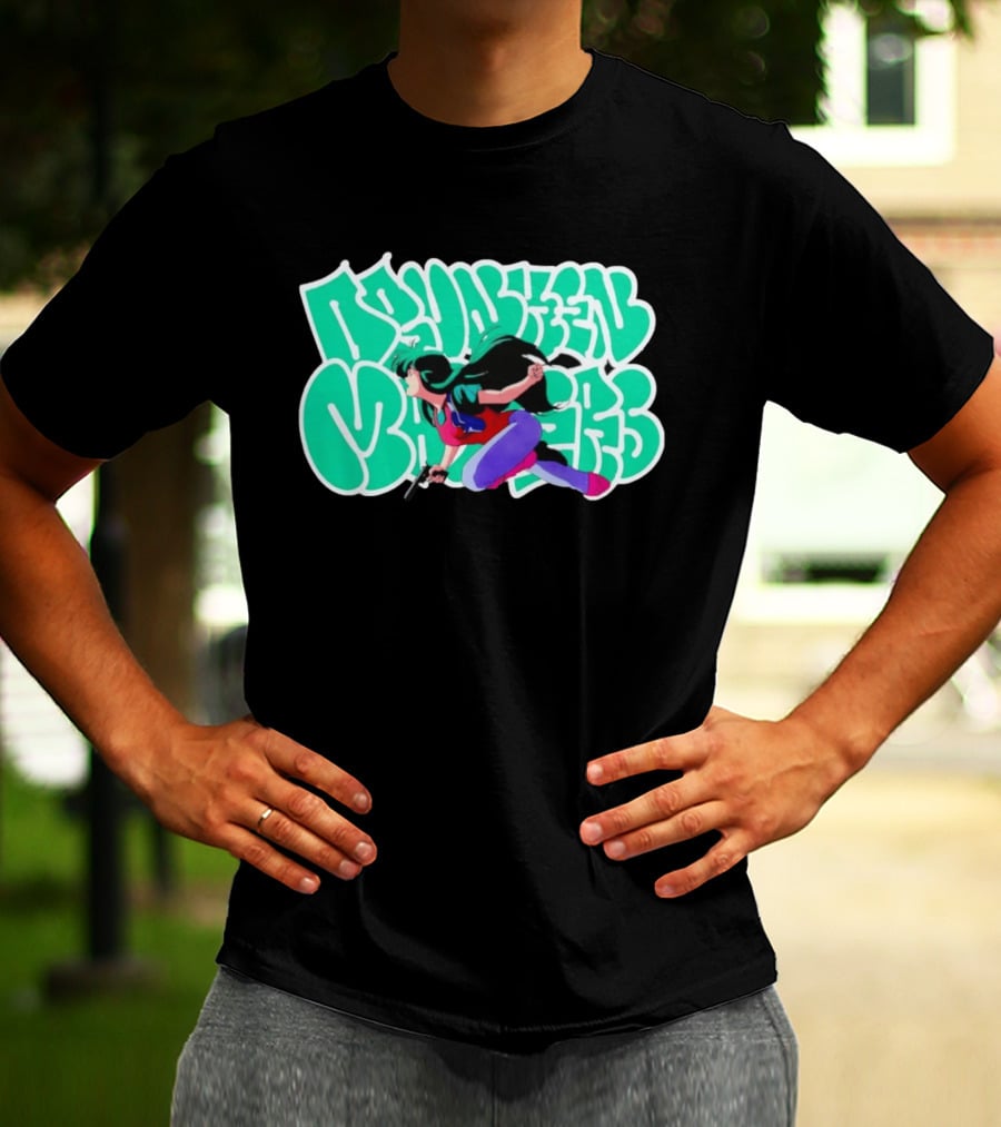 Drunken Masters Anime Girl Green Graffiti Gun Action T-Shirt