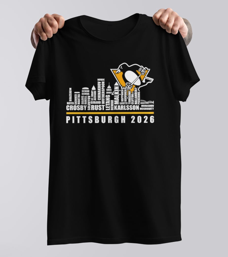 Pittsburgh Penguins Crosby Malkin Letang Karlsson Skyline 2026 T-Shirt
