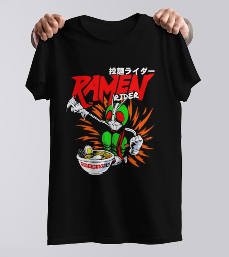 Ramen Rider Japanese Text Meme Funny Bowl Explosion T-Shirt