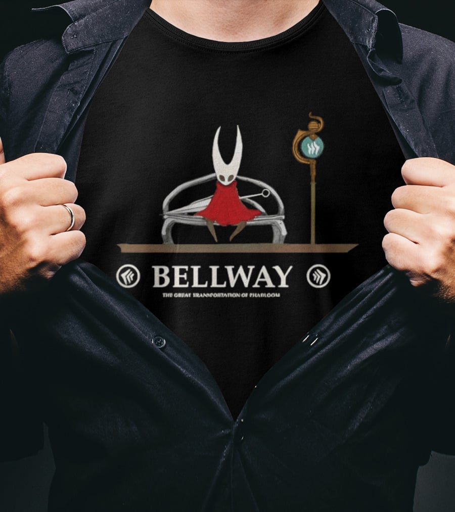Silksong Bellway The Great Transportation Of Pharloom Hollow Knight Hornet Sitting Bench T-Shirt