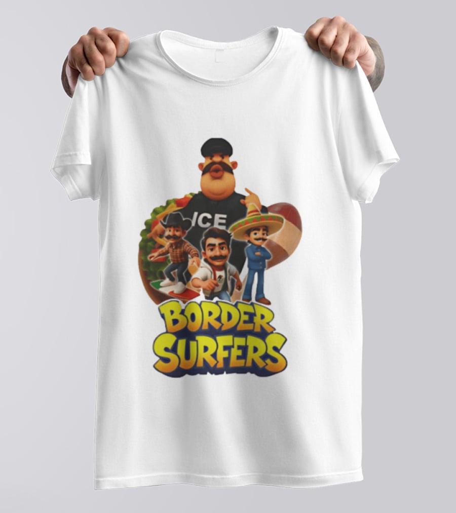 Border Surfers ICE Cartoon Characters Mexican Hat T-Shirt