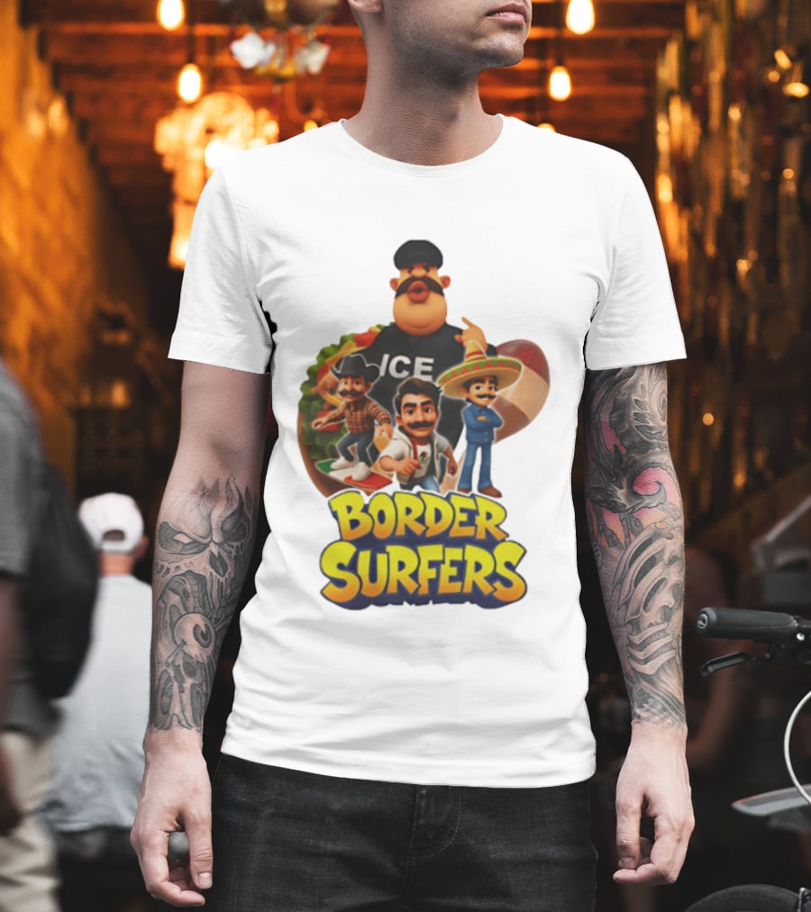 Border Surfers ICE Cartoon Characters Mexican Hat T-Shirt
