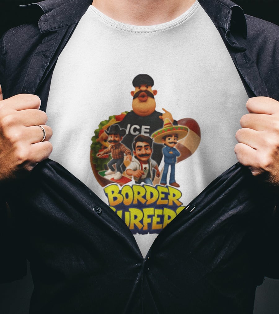 Border Surfers ICE Cartoon Characters Mexican Hat T-Shirt