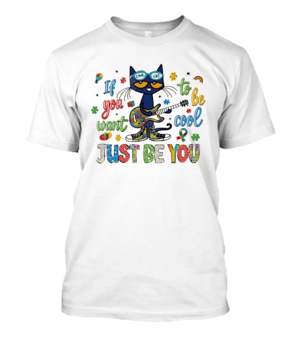 Cool Cat Just Be You Autism Puzzle Guitar T-Shirt