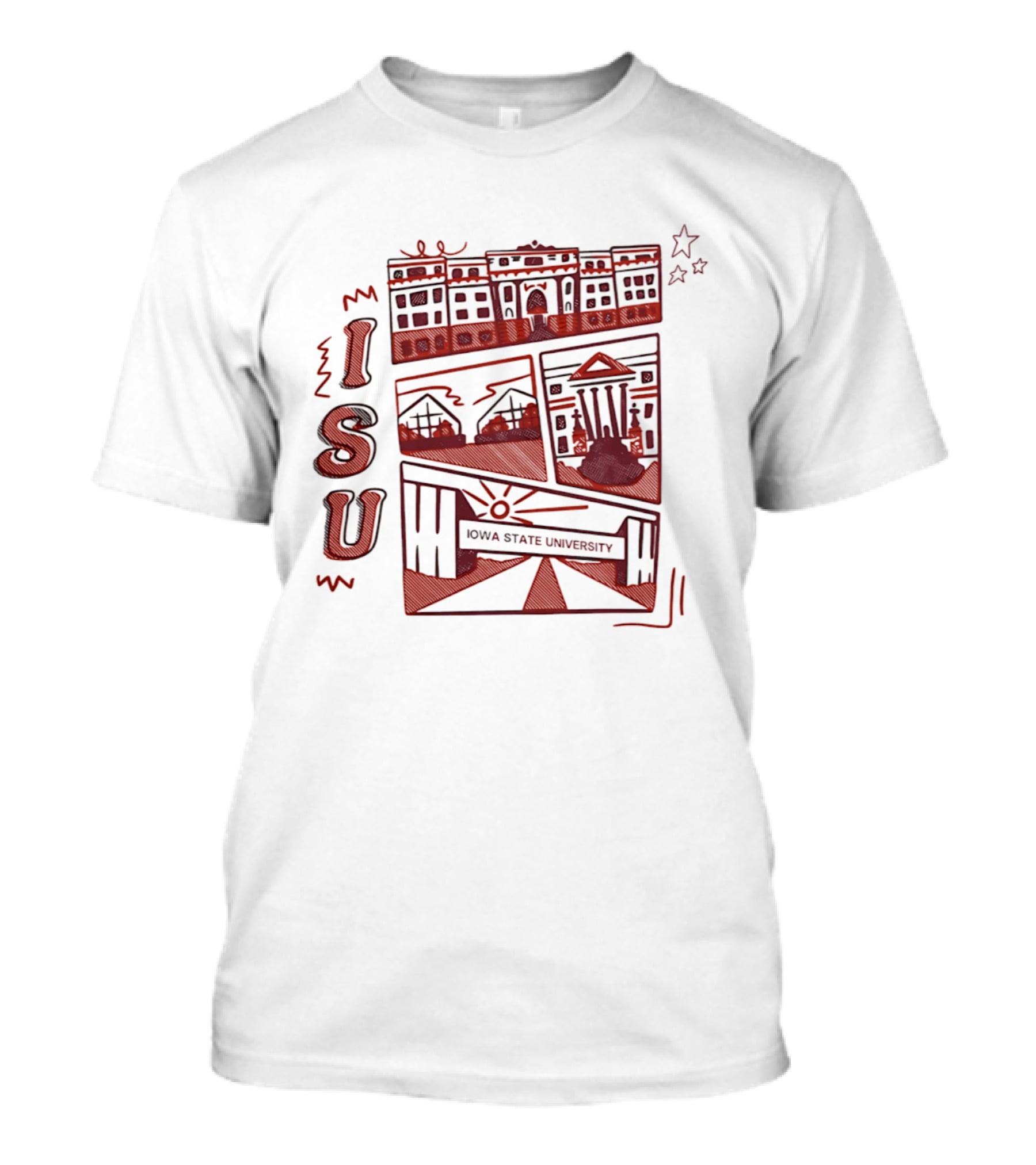 Iowa State University ISU Campus Landmarks Comic Paint T-Shirt