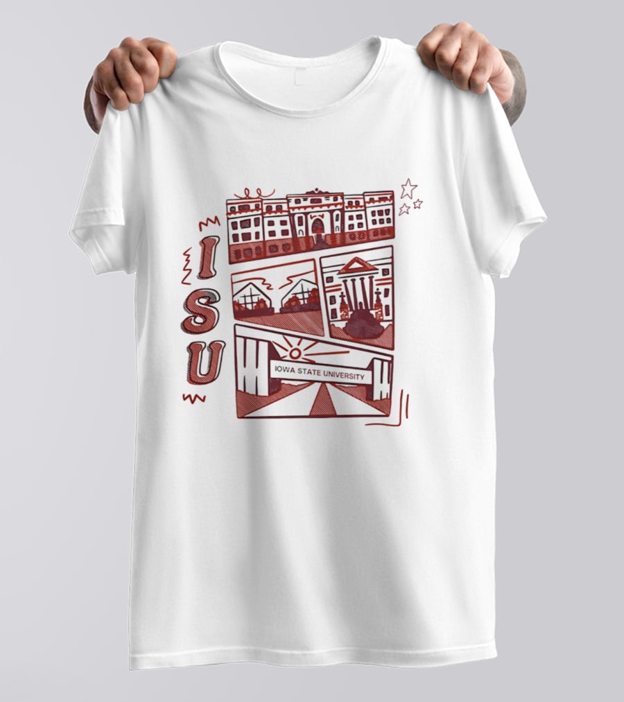Iowa State University ISU Campus Landmarks Comic Paint T-Shirt