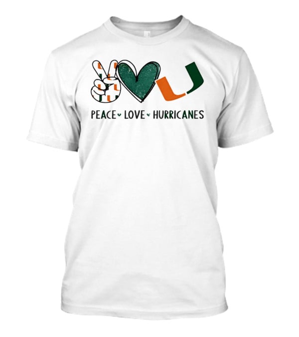 Peace Love Hurricanes Miami Hurricanes Football Hand Sign Heart Shape T-Shirt
