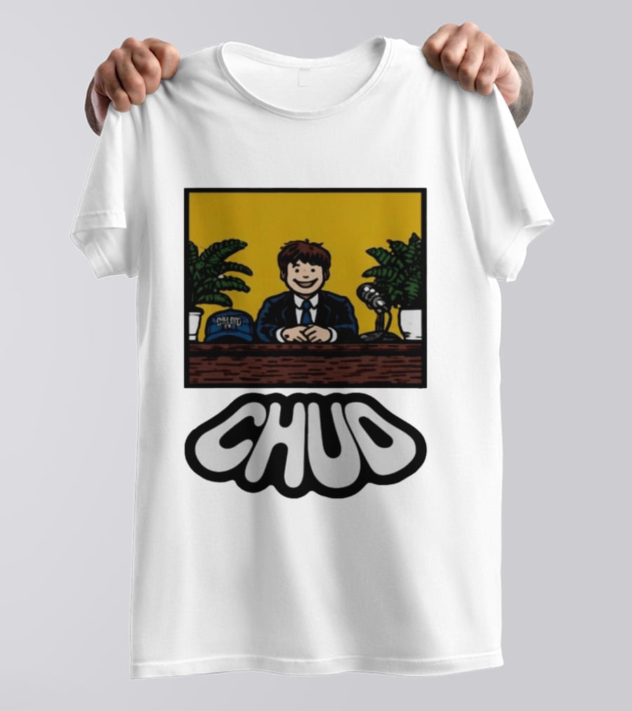 Fuentes Store Chud Comic Style Desk Scene With Microphone And Cap T-Shirt