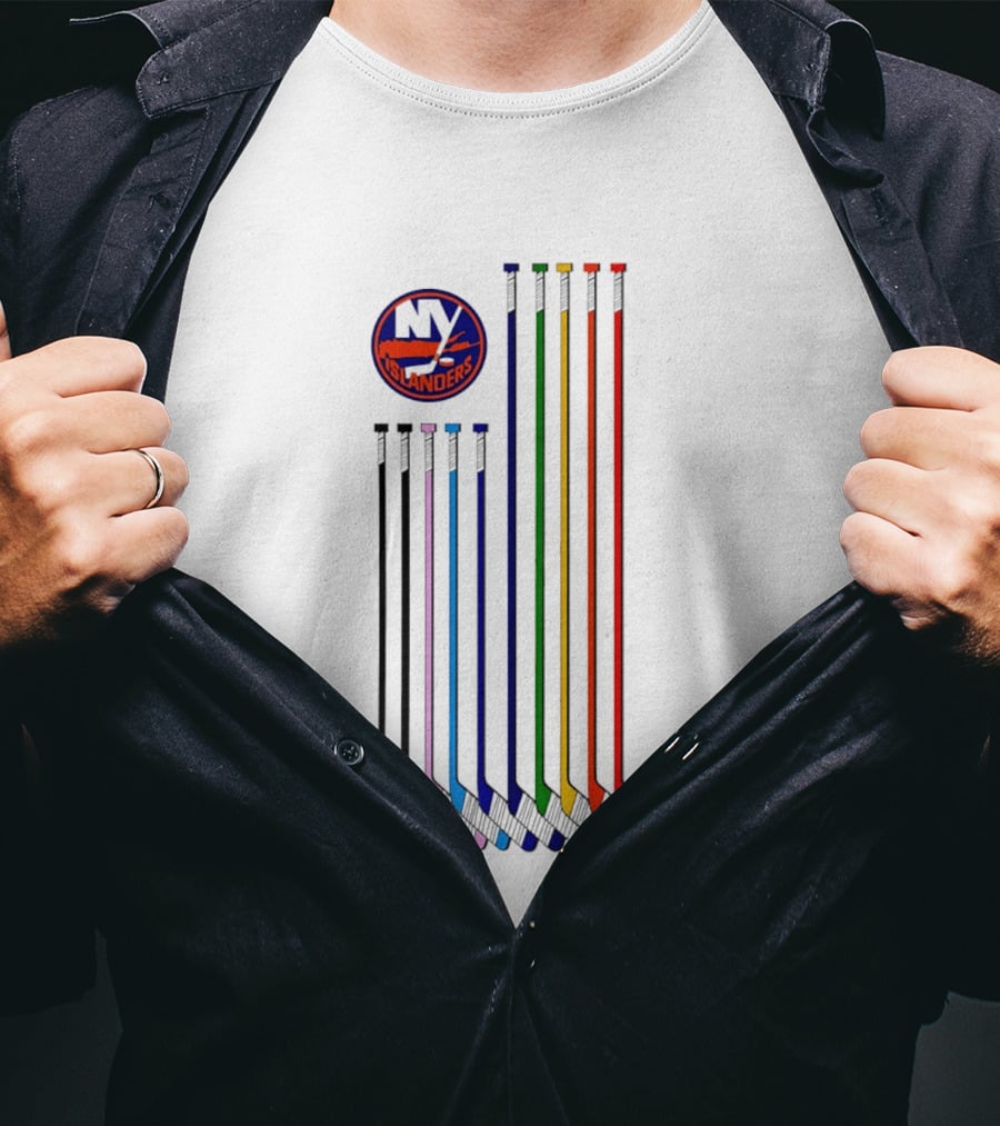 NY Islanders Hockey Pride LGBT Rainbow Sticks T-Shirt