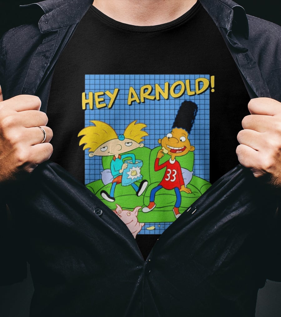 Hey Arnold Gerald And Abner Football Cartoon Couch Sitting T-Shirt