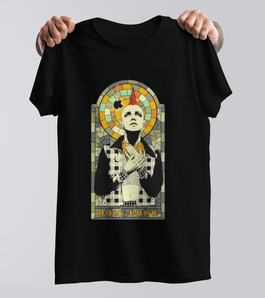 Holy Punk Rock Stained Glass Punk With Mohawk And Plaid Jacket T-Shirt